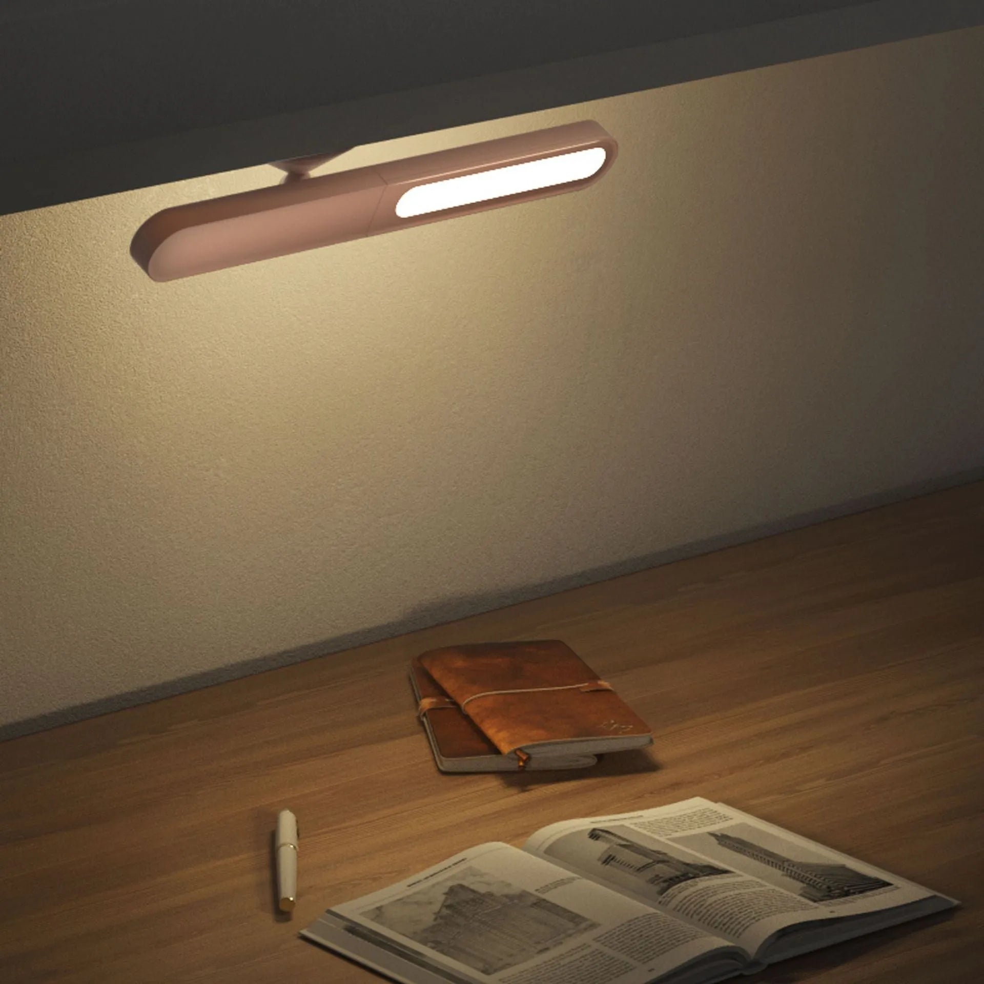 Geometric wireless table lamp with magnetic base in khaki colour