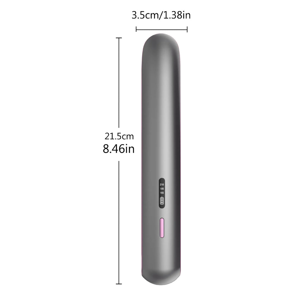 Moon shadow grey wireless hair straightener with tourmaline ceramic plates and temperature control dial