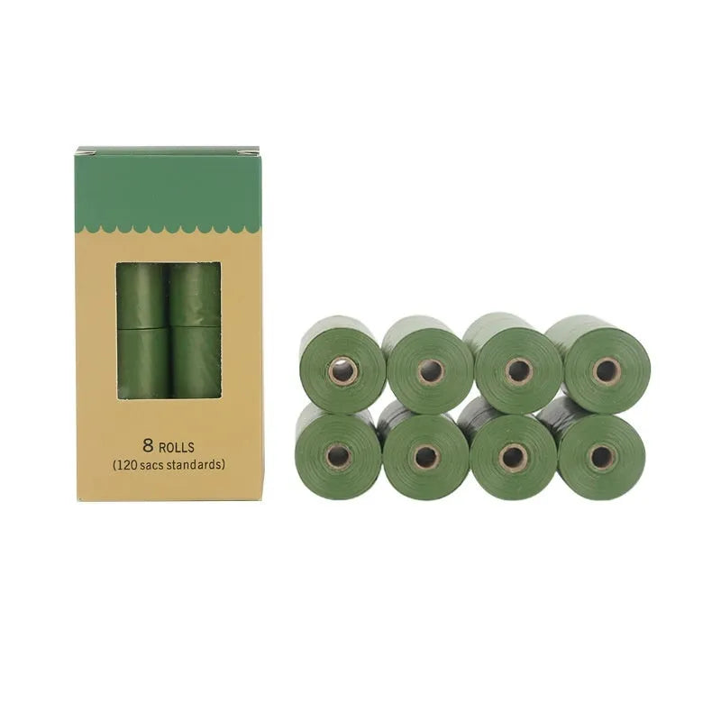 Roll of EPI degradable green pet waste bags with dispenser unit