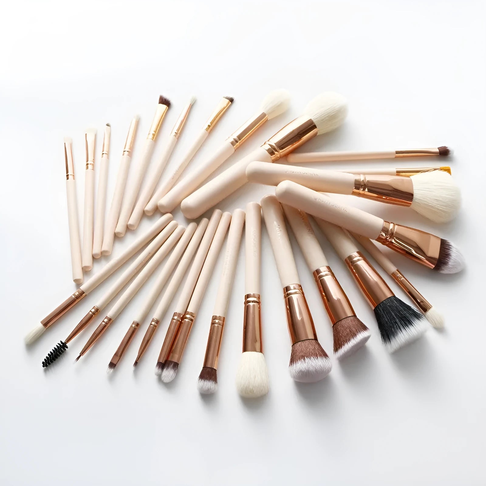26 piece pink makeup brush set with wooden handles in protective PU storage bag