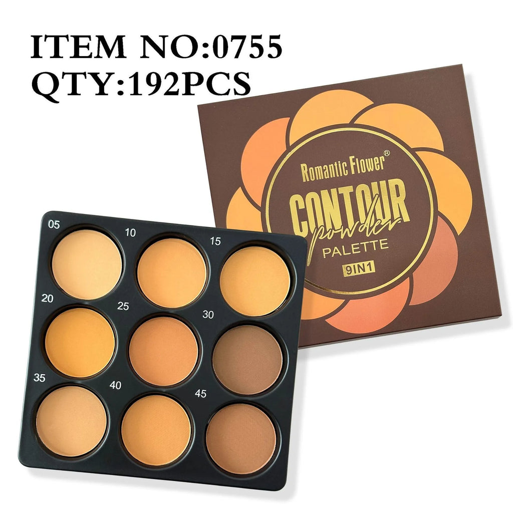 Dark matte makeup palette open showing nine colours with a repair disk