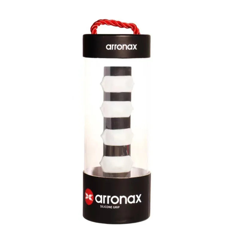 Silicone racquet hand rubber buckle in multiple colours on a sports background.