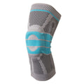 Sky blue silicone knee pads for sports, shown in S, M, L, XL sizes.