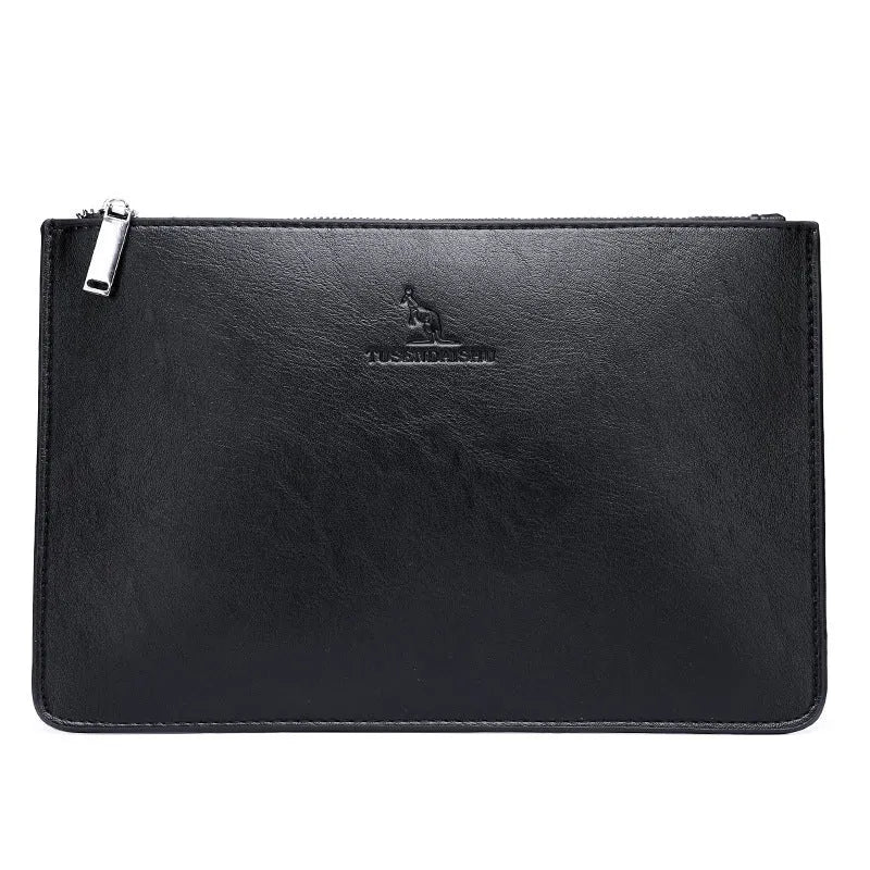 Men's soft PU leather clutch wallet with card slots in plaid or sheepskin design