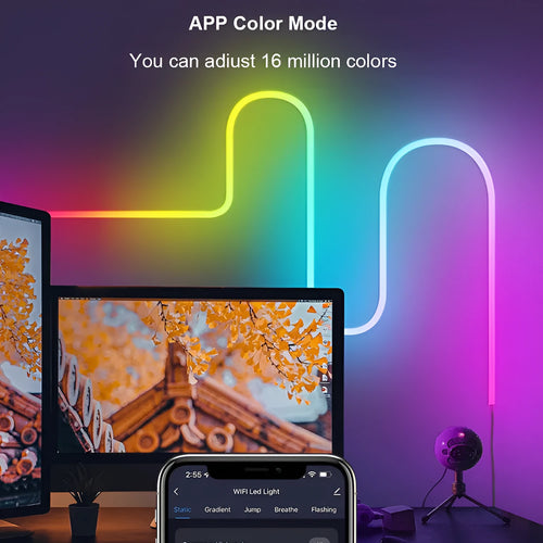3 metre long RGB neon light strip showing colour-changing LEDs with remote control