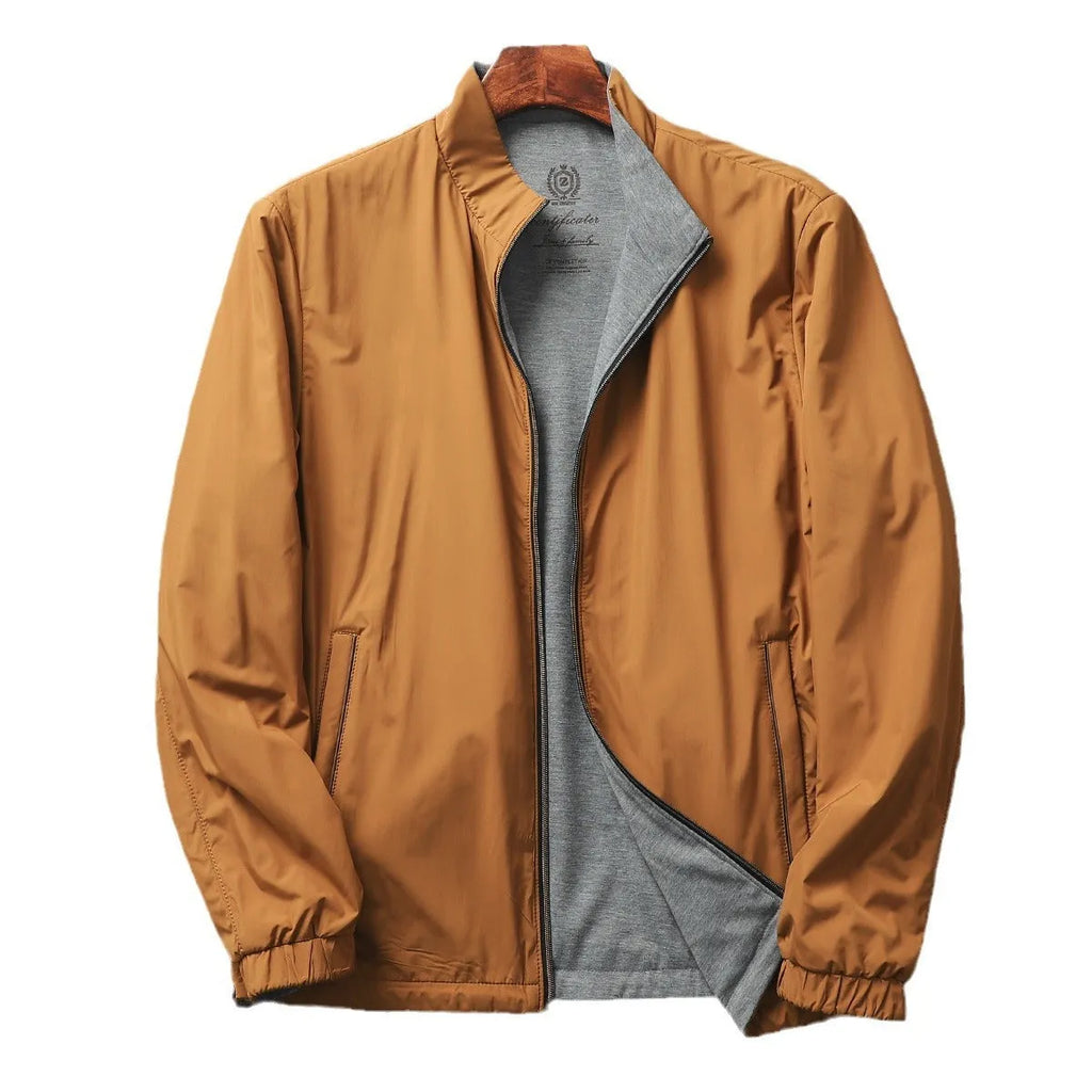 Men's stand collar casual jacket in polyester blend fabric with cotton lining