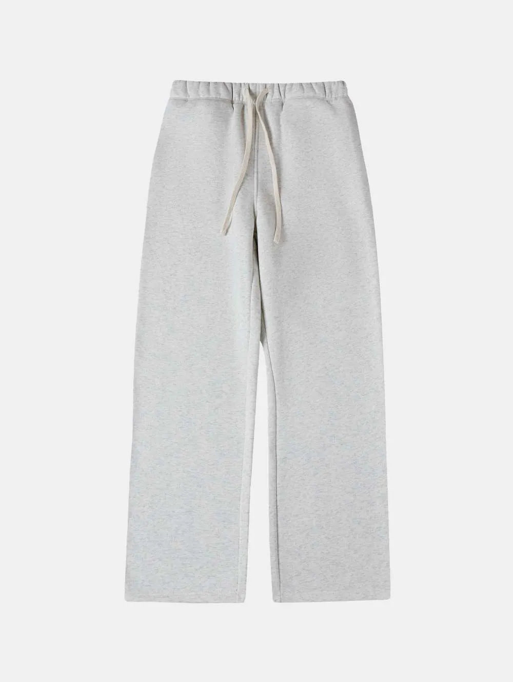 Men's grey fleece-lined sweatpants with elastic drawstring waistband and loose fit design