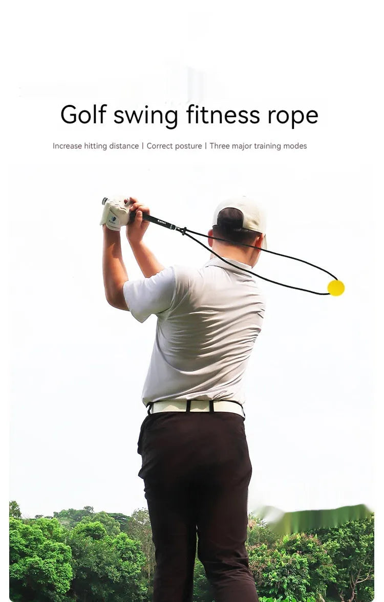 Black golf swing practice rope trainer with silicone elastic string for technique correction