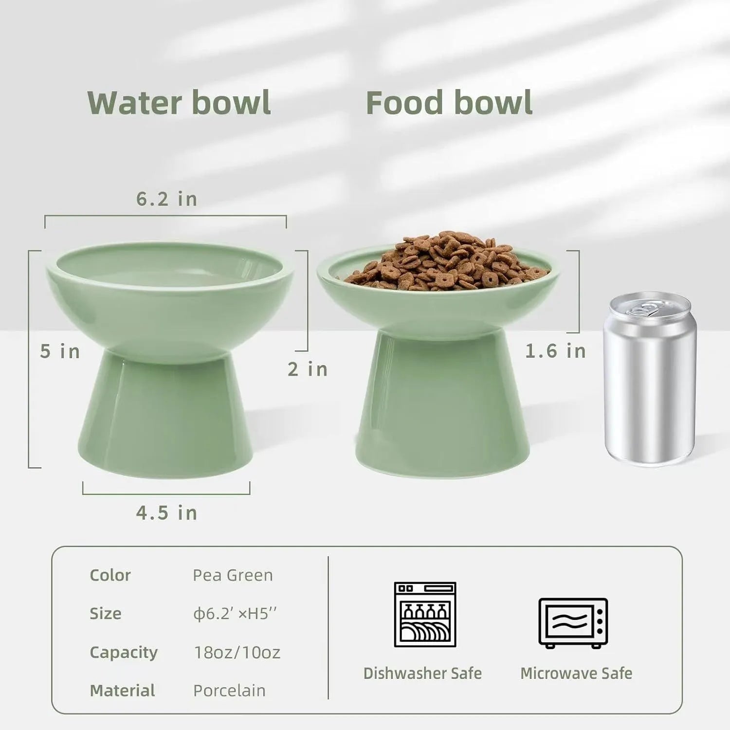Extra wide elevated ceramic cat food and water bowl set in blue, green, pink or white