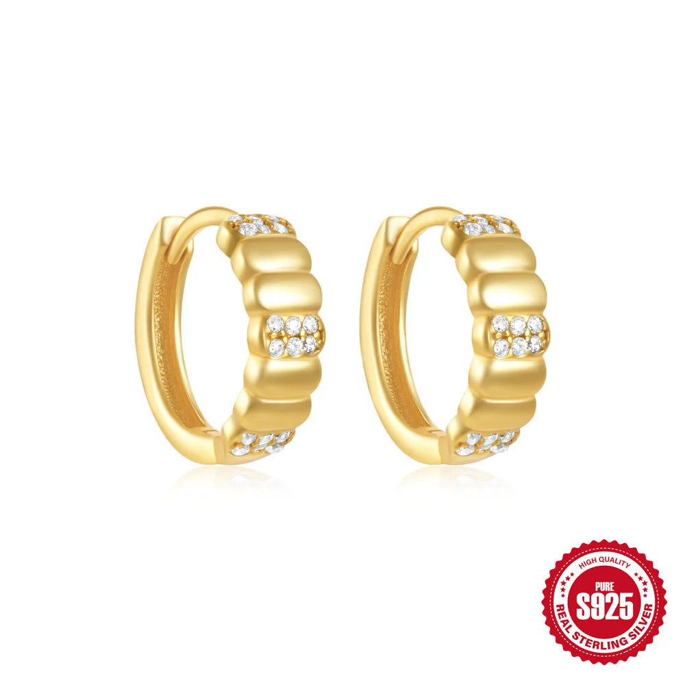 Sterling silver geometric stud earrings with small round diamond accent in gold or silver finish