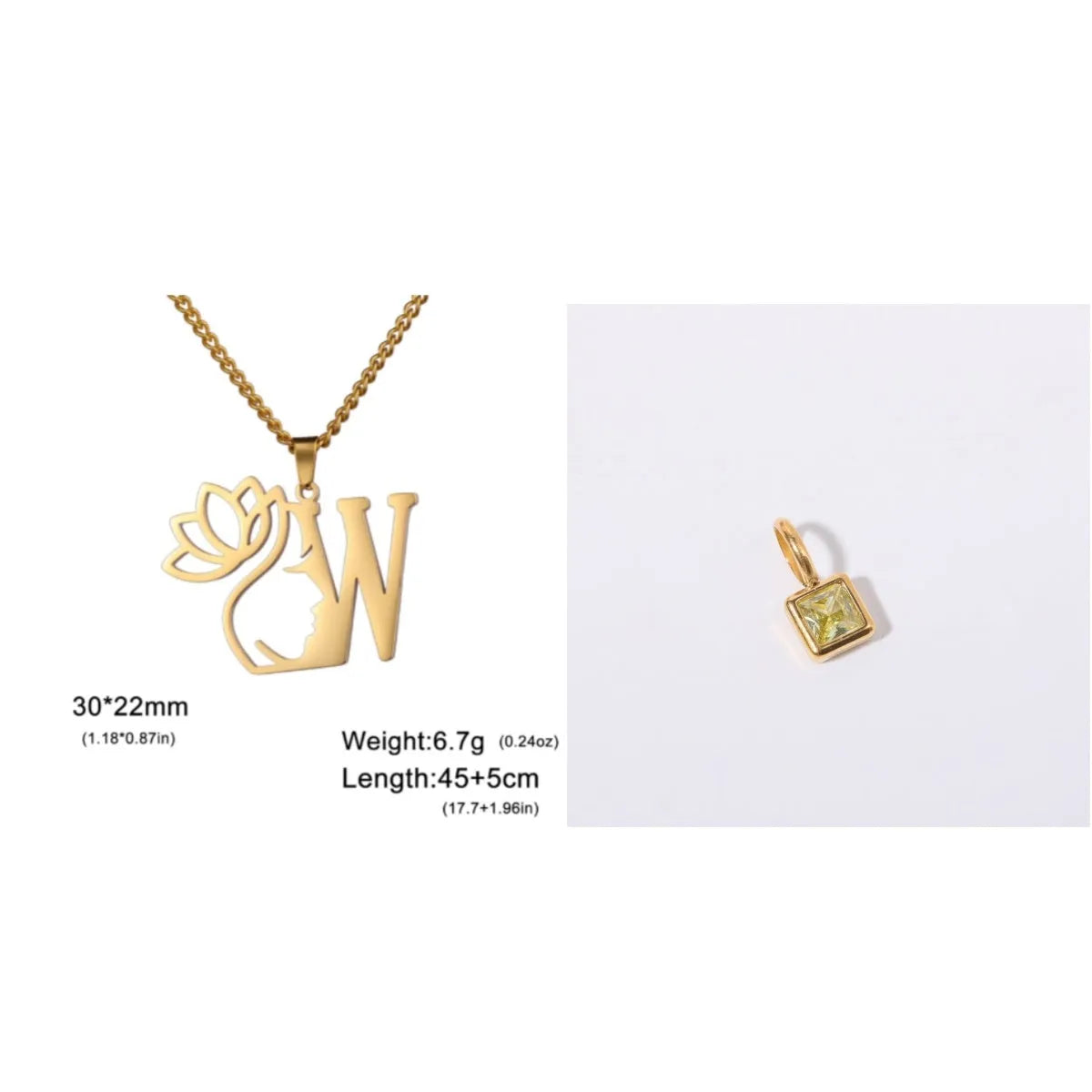 Stainless steel necklace with cross chain design and single letter pendant in gold or silver electroplated finish