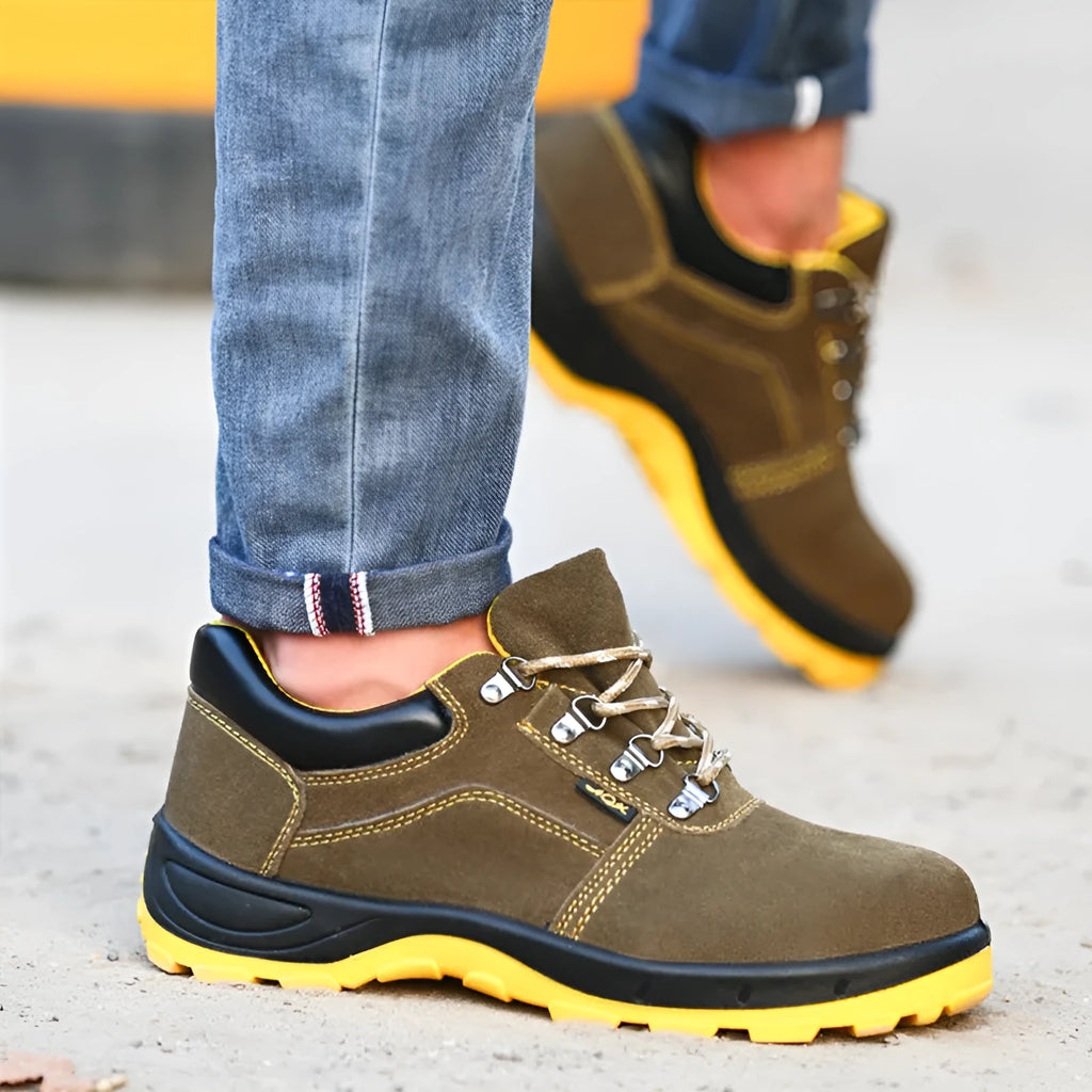 Bronze leather steel toe safety shoes with anti-puncture protection and non-slip sole