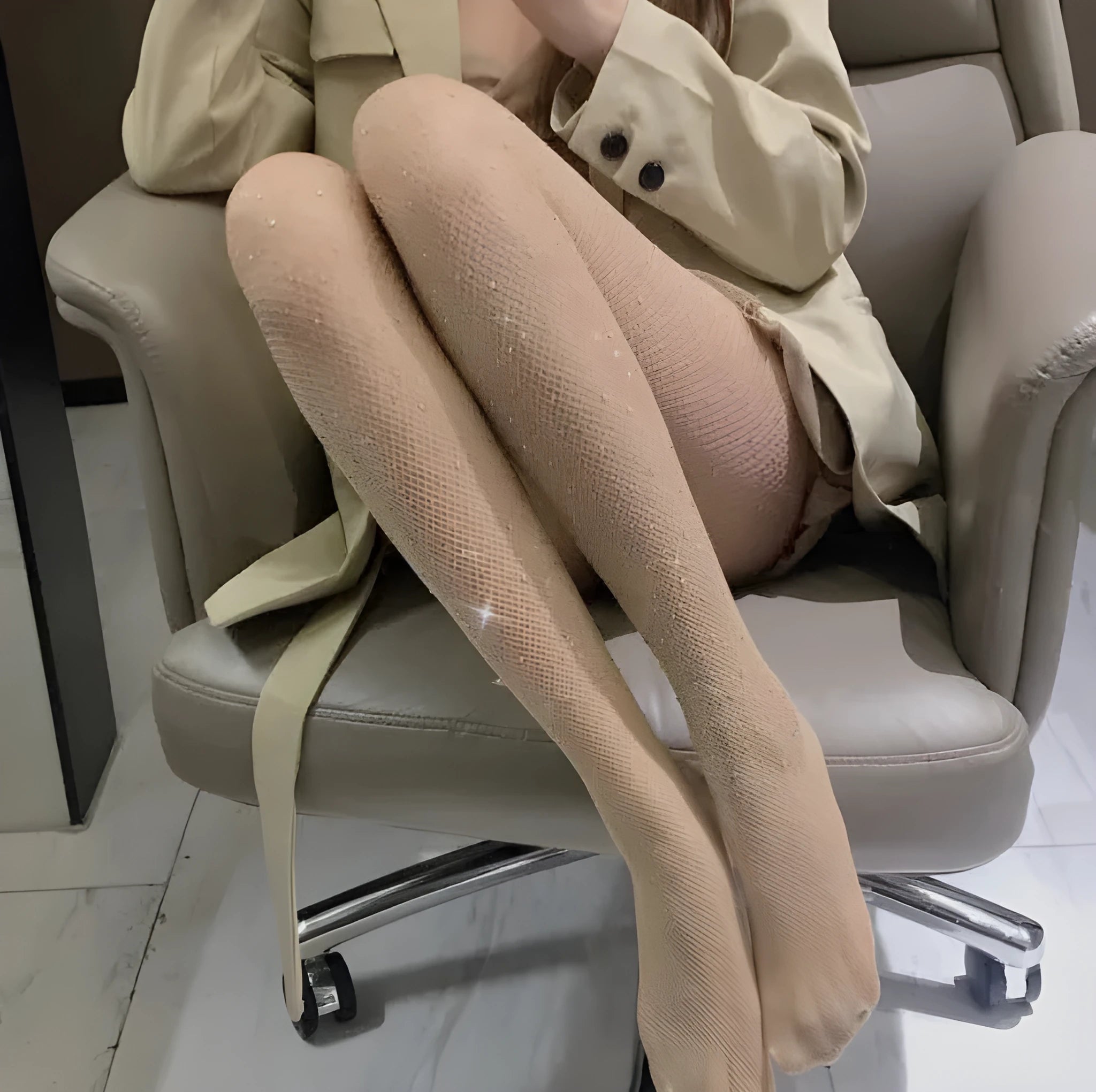 Women's fishnet stockings with diamond mesh pattern in black, skin colour, or white