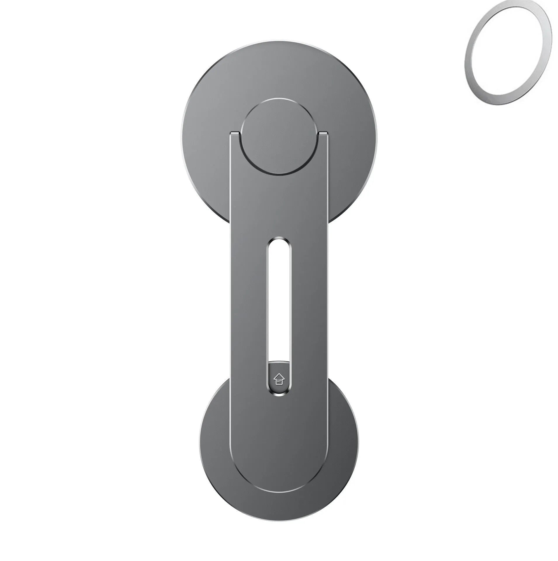 Aluminium alloy magnetic phone holder for Tesla suspension screen showing silver and black colour options