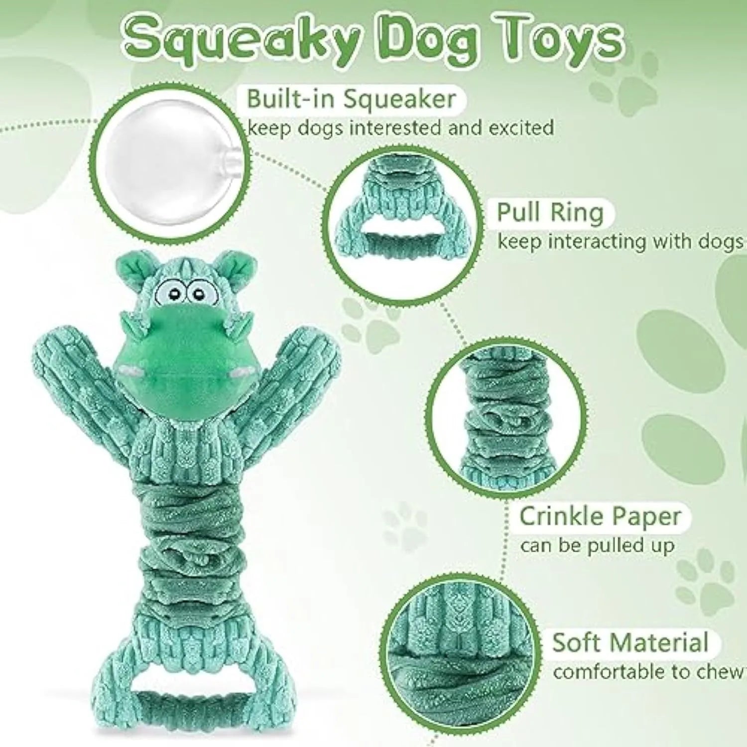 Large squeaky plush hippo or monkey dog toy for tug of war and interactive indoor play