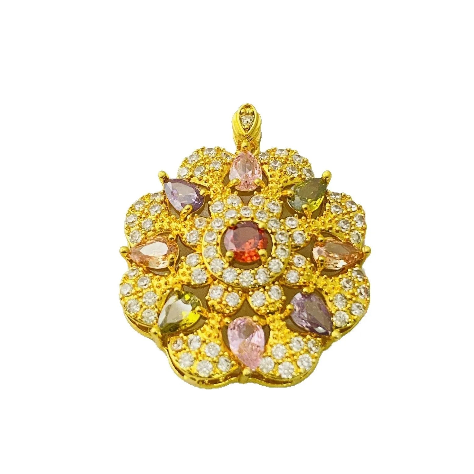 Women's flower-shaped zircon pendant necklace in gold, champagne gold, or platinum colour electroplated metal