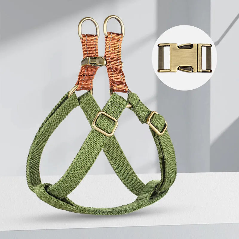 Vest-style anti-loss dog leash with adjustable cotton belt in brown colour