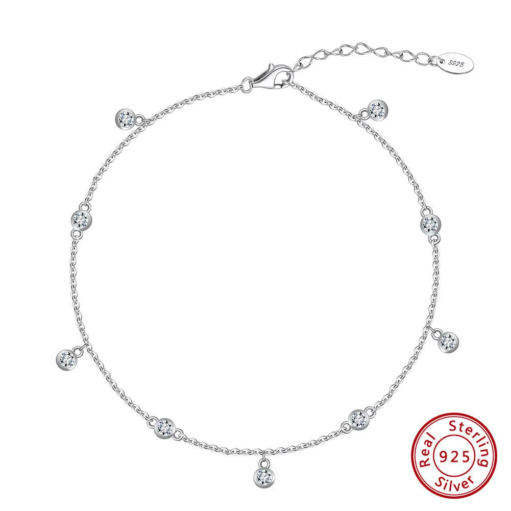 Women's sterling silver anklet with geometric zirconium pendant in gold and white gold colour options