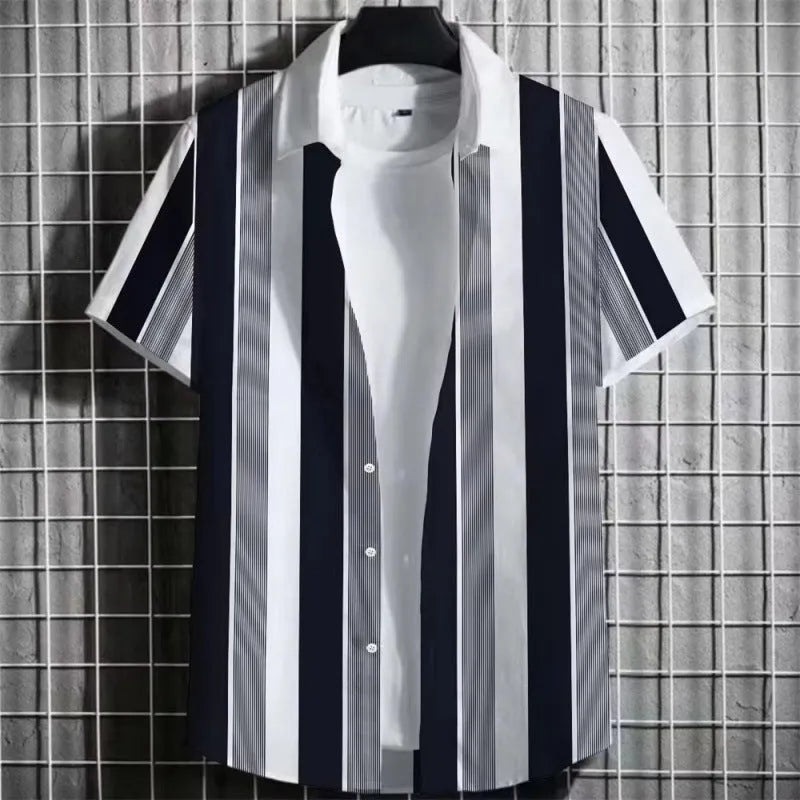 Men's linen short sleeve t-shirt with a 3D printed striped pattern in multiple colour options.