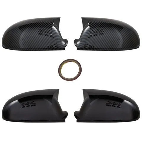Volkswagen Sagitar exterior mirror housing shells in horn bright black plastic, pair shown