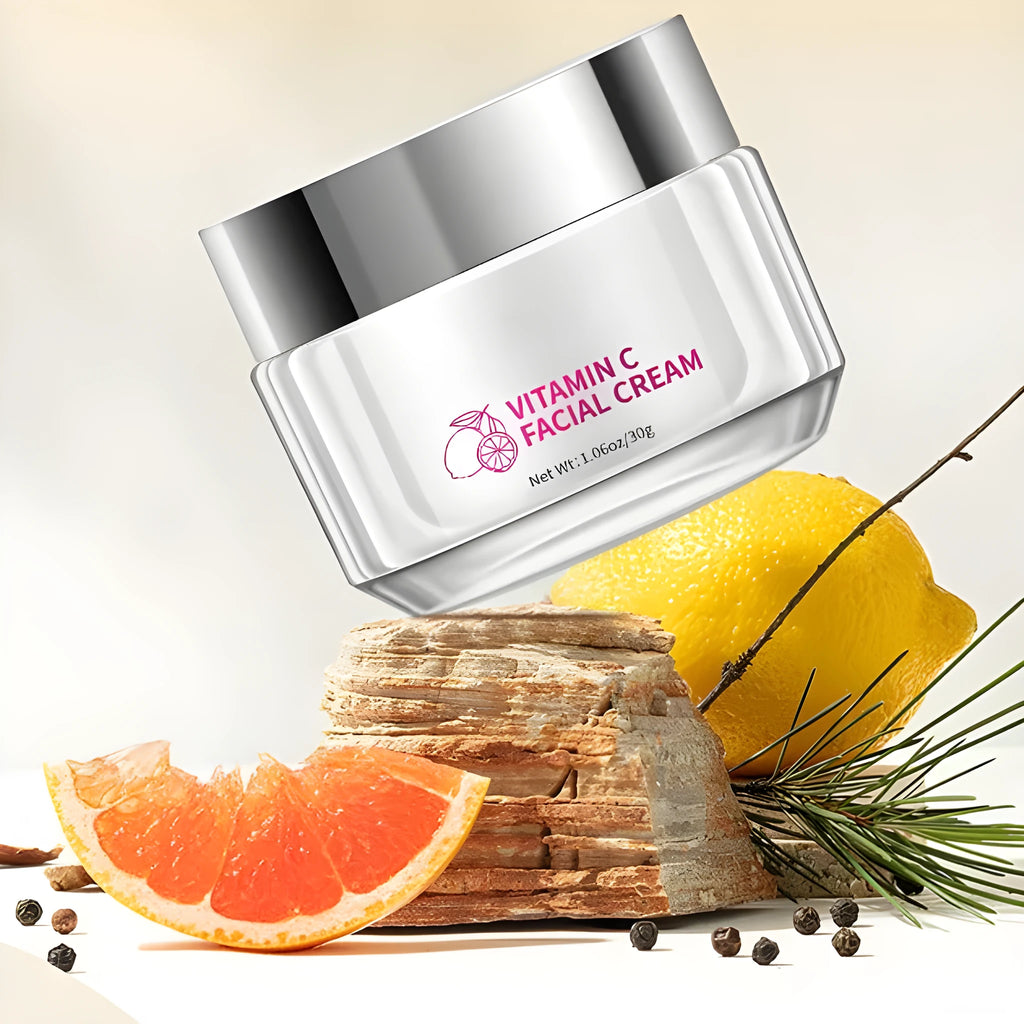 30g Vitamin C face cream in white 6x6x5.2cm tub with universal skin type labelling