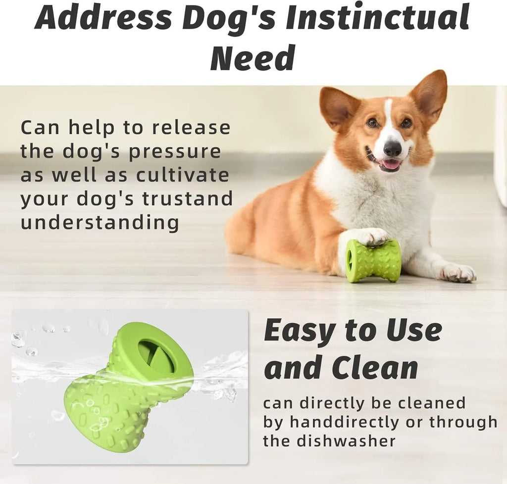 Blue natural rubber interactive treat dispensing dog toy for aggressive chewers with hollow centre.