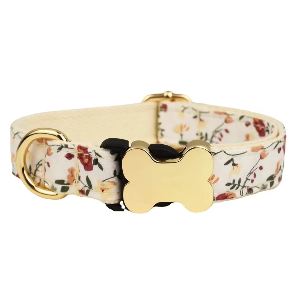 Nylon dog collar with printed grid pattern and bone-shaped buckle in multiple colour options