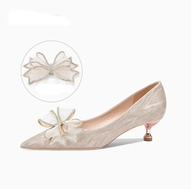 Women's champagne sequin stiletto heel pumps with pointed toe for wedding events
