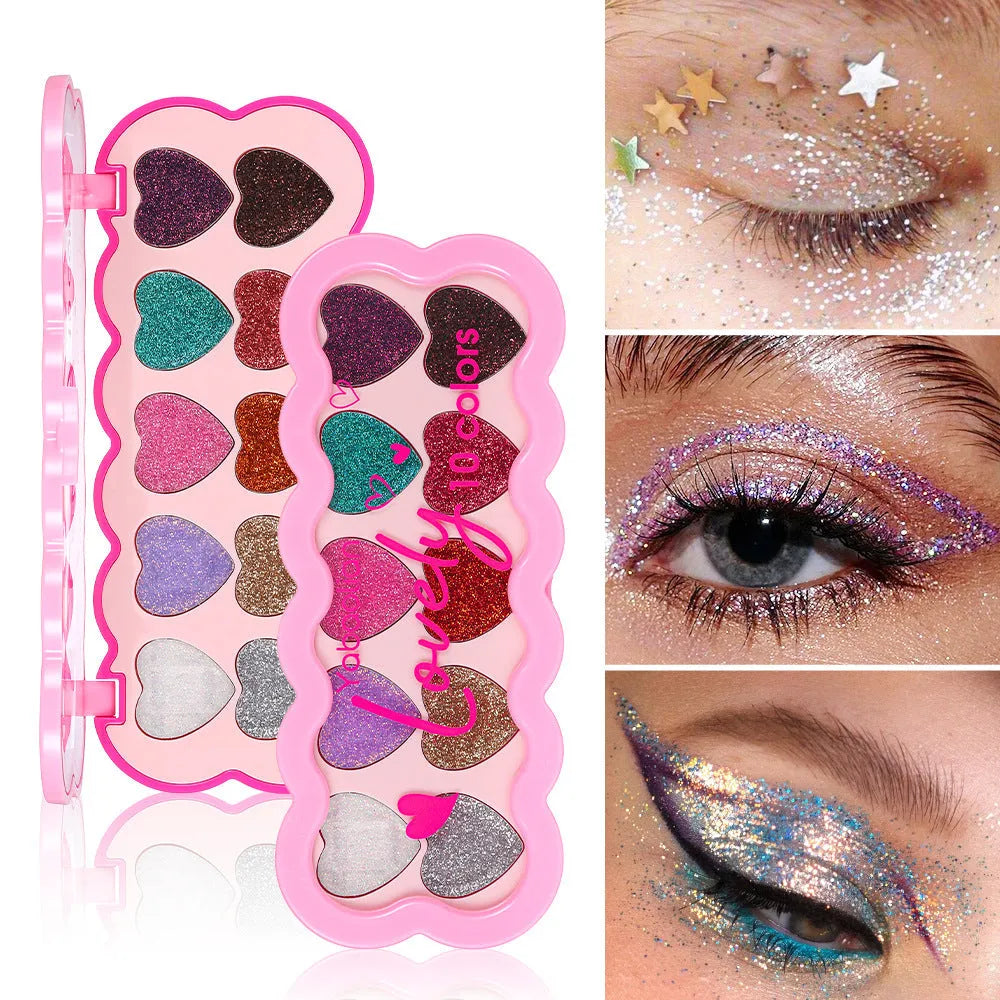 Ten-colour pearlescent eye shadow palette for punk and festival makeup styles