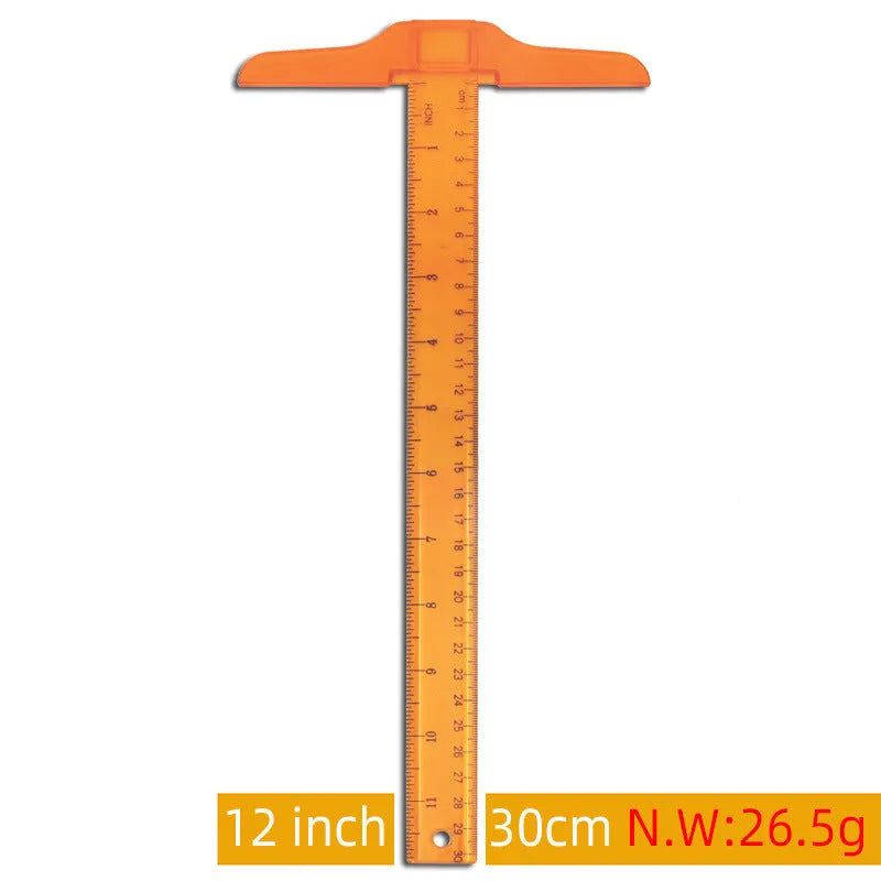 Orange yellow and transparent 30cm plastic T-square rulers for technical drawing