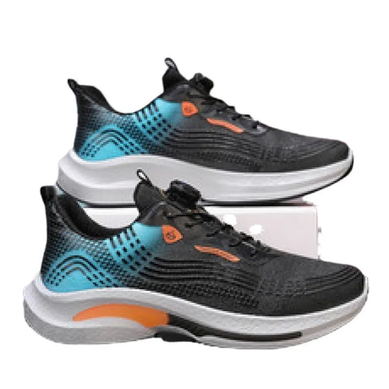 Men's low-top mesh sneakers with rotating buckle closure in white-orange colourway