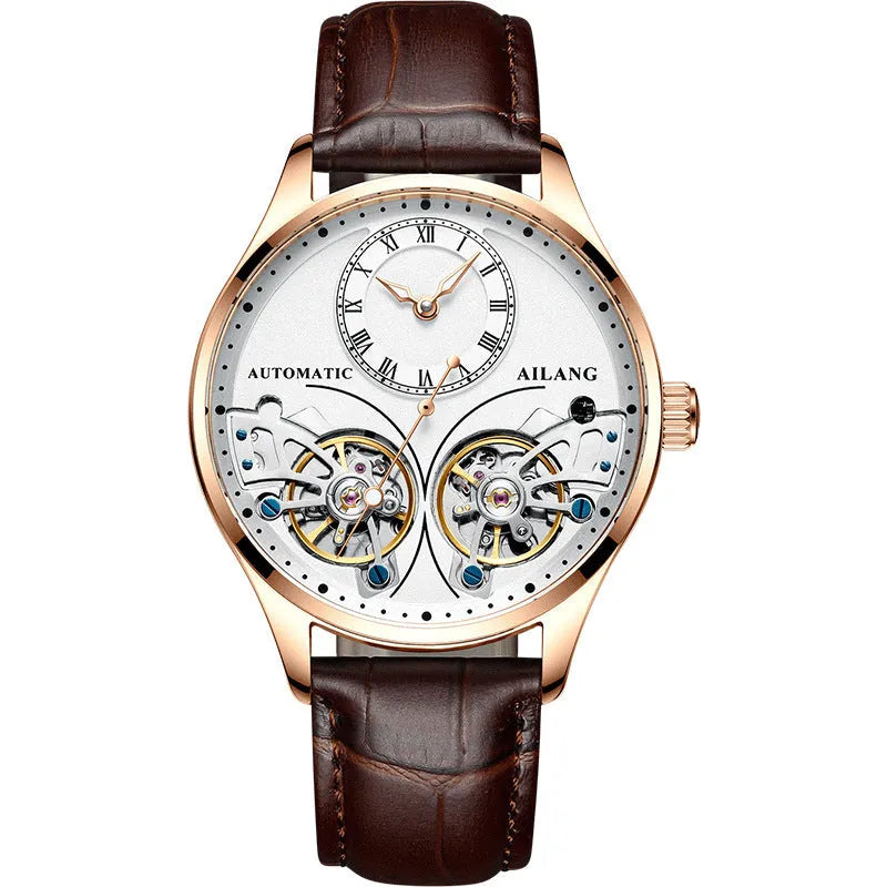 Automatic tourbillon moon phase watch with titanium case and metal face