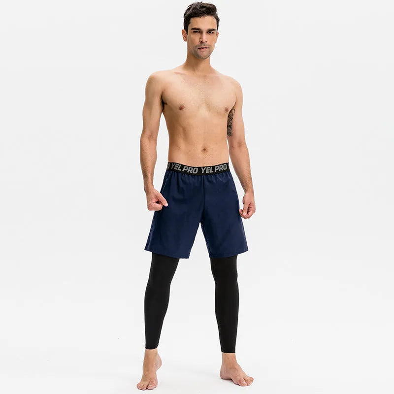 Men's grey quick-drying high elasticity tight fitness trousers for running and gym