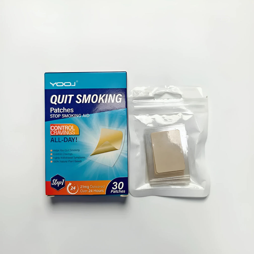 Box of 30 clear skin-coloured plant extract nicotine patches for smoking cessation