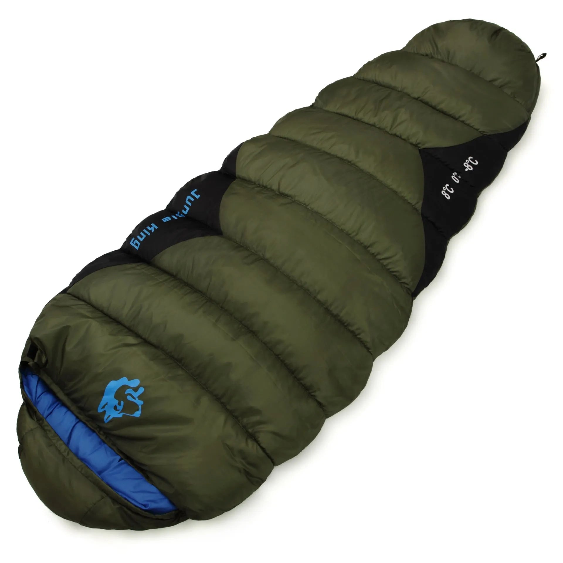 Outdoor mummy sleeping bag in Army Green colour with compression storage bag