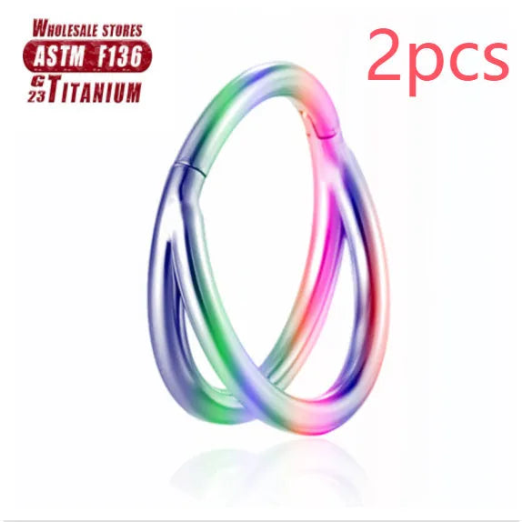 Titanium alloy fork nose ring with screw-on ball closure in silver finish.