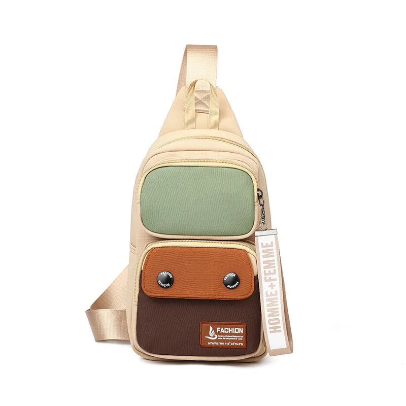 Outdoor leisure crossbody shoulder bag in nylon with multifunctional storage compartments