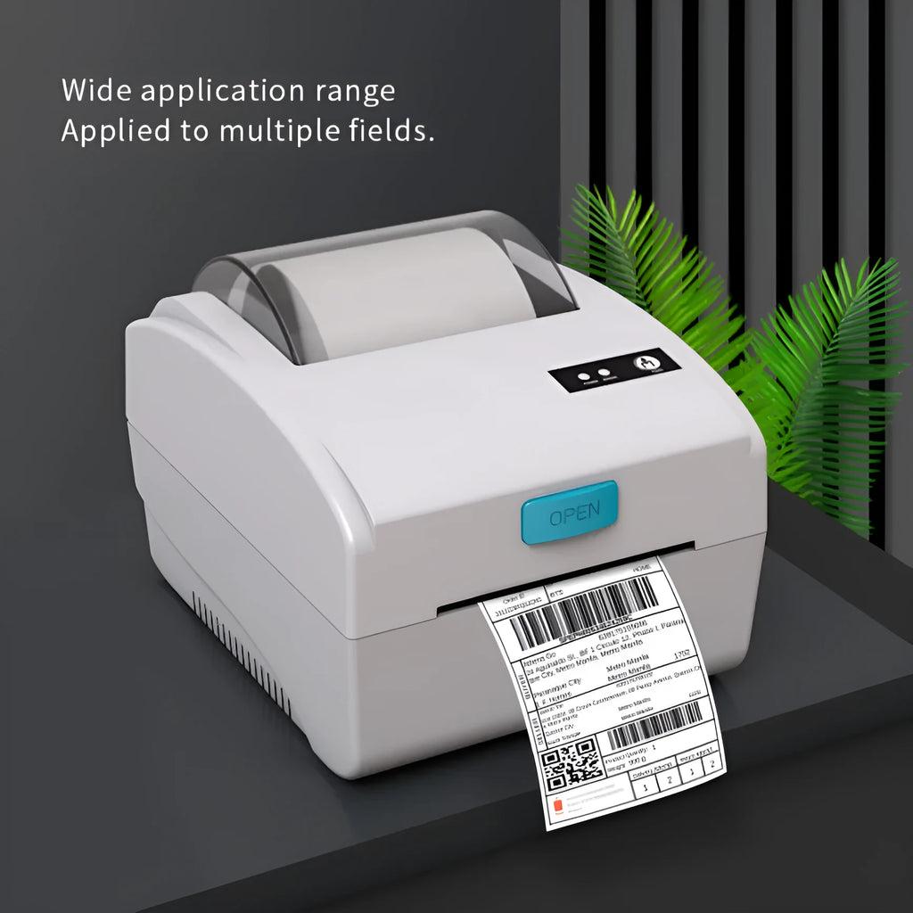 White Bluetooth thermal label printer with compact dimensions for shipping documentation