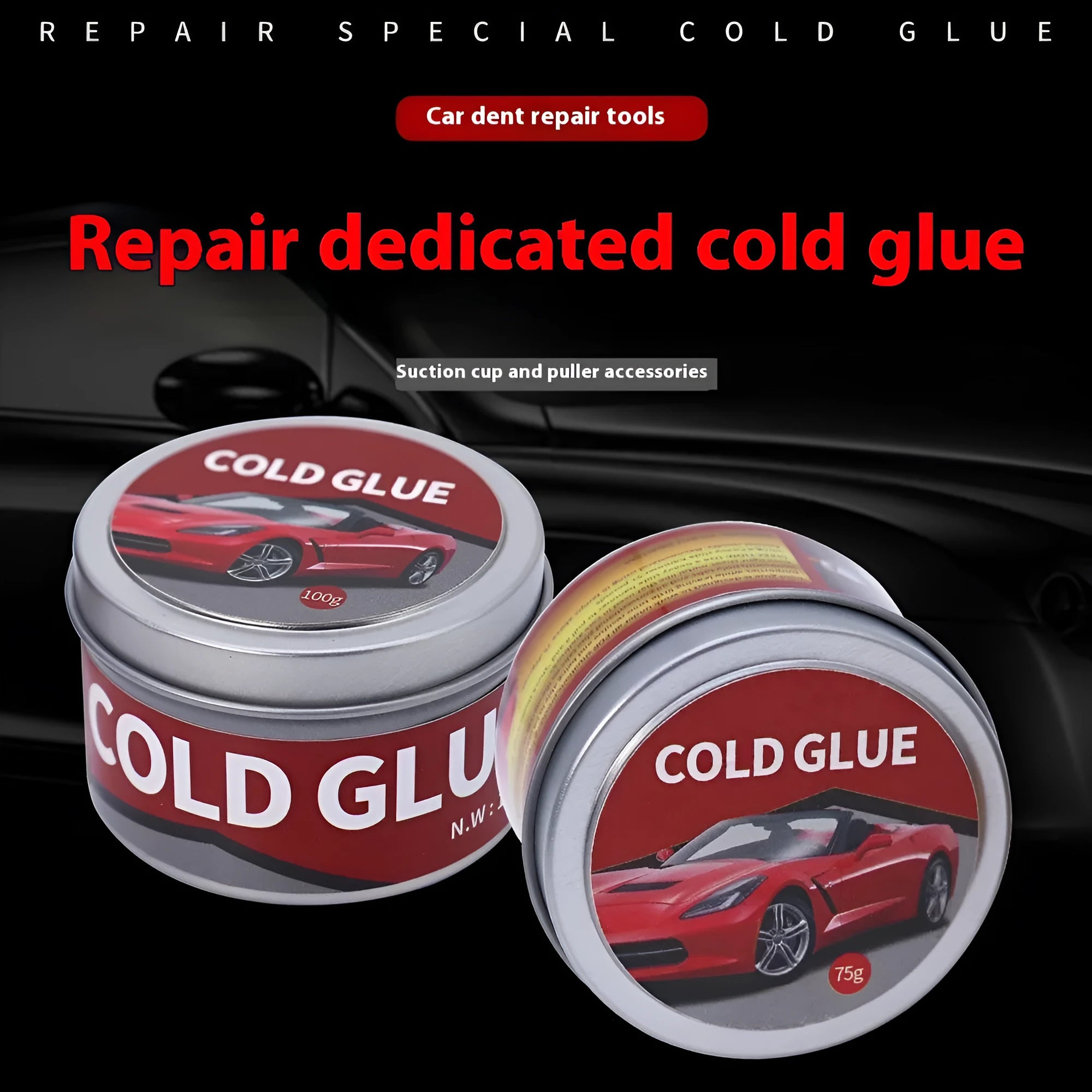 Tube of automobile depression repair cold glue for car body panel dent and scratch restoration