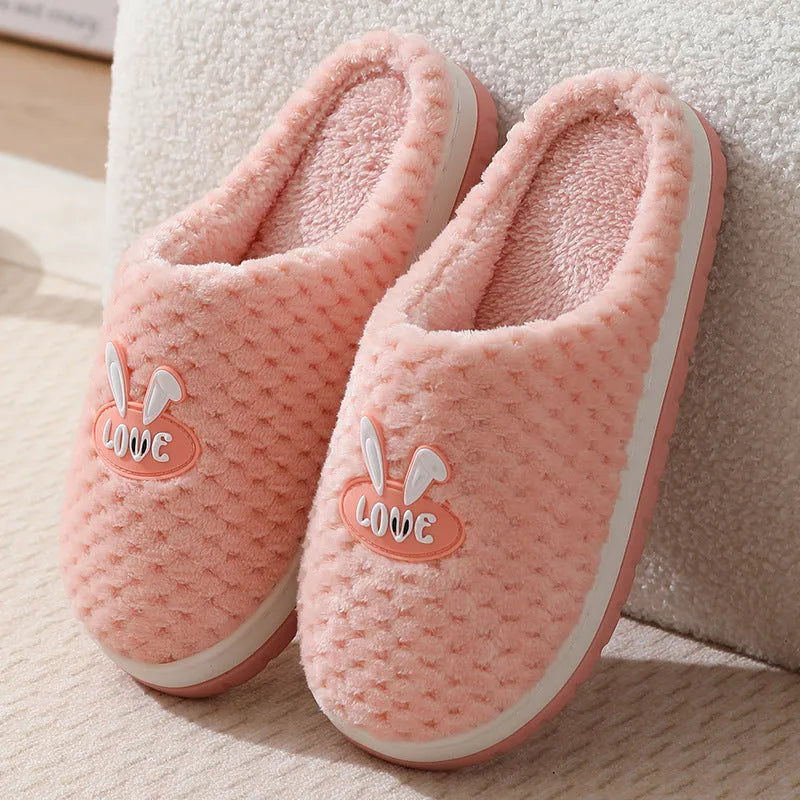 Women's rabbit plaid artificial fur house slippers with a thick rubber sole in five colour options.
