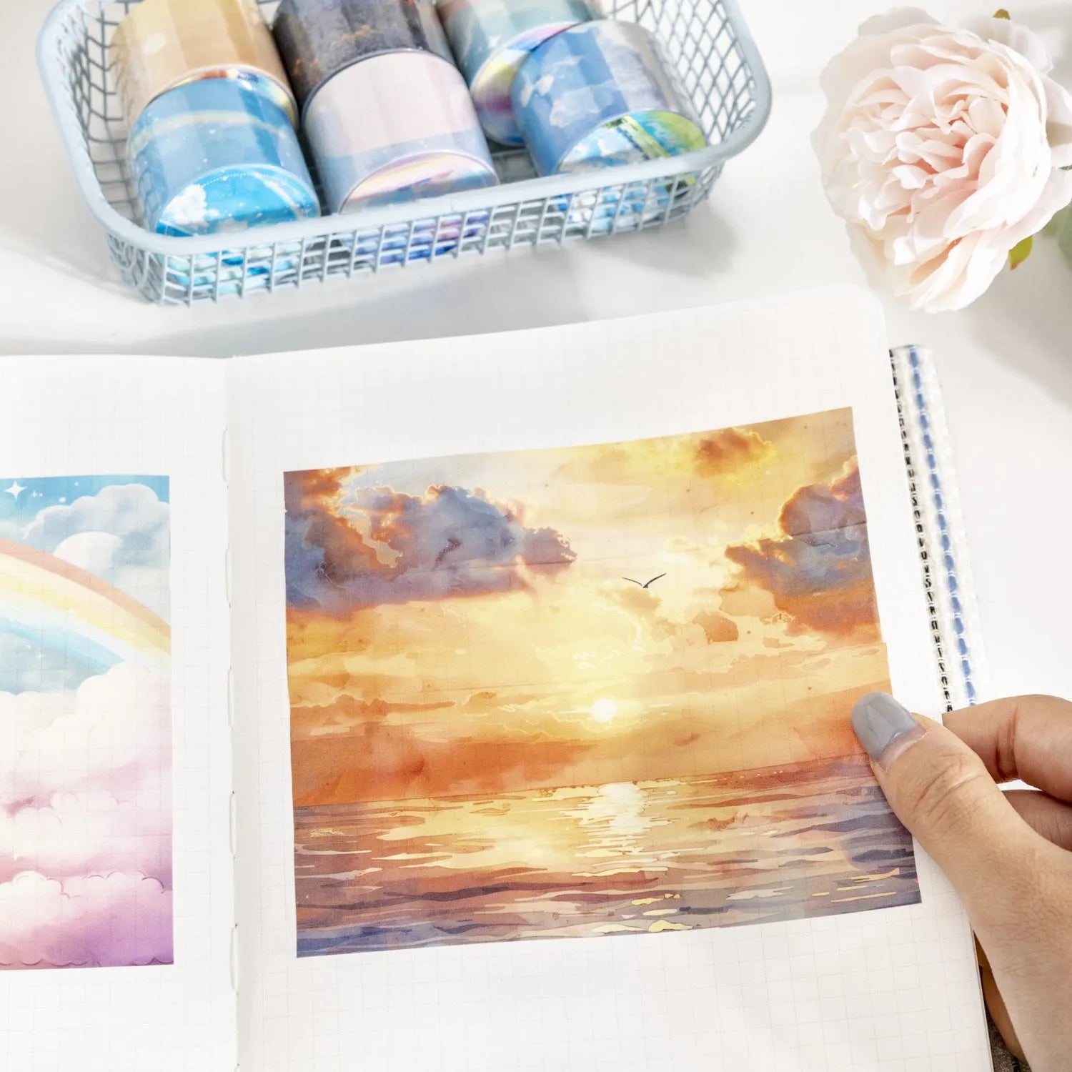 Japanese paper sky theme journal stickers tape roll showing colourful clouds design
