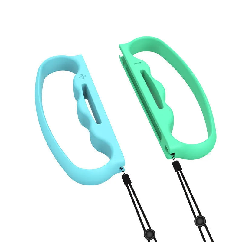 Two Joy-Con controller handle grips with hand ropes in blue red colour