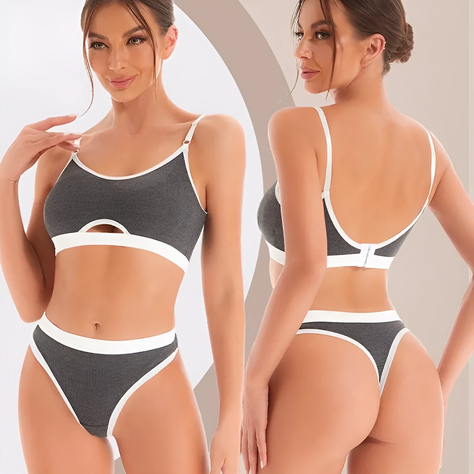 Sports underwear vest with underwired tube top in contrasting colours showing front and back views