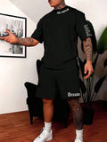 Men's sports shorts and t-shirt set in cotton blend fabric with printed pattern