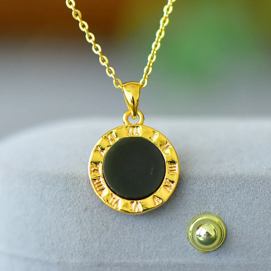 Natural Hetian jade pendant with copper inlay detail on necklace chain