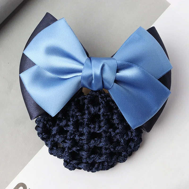 Professional two-bow mesh hair clip for female workers in various colours.