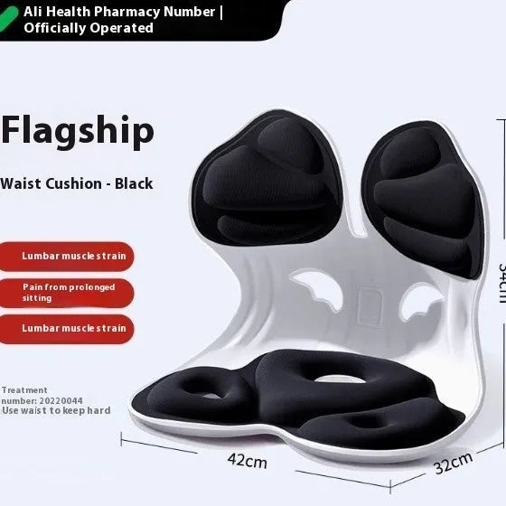 Grey waist support cushion with free size design and sponge filler for lumbar comfort