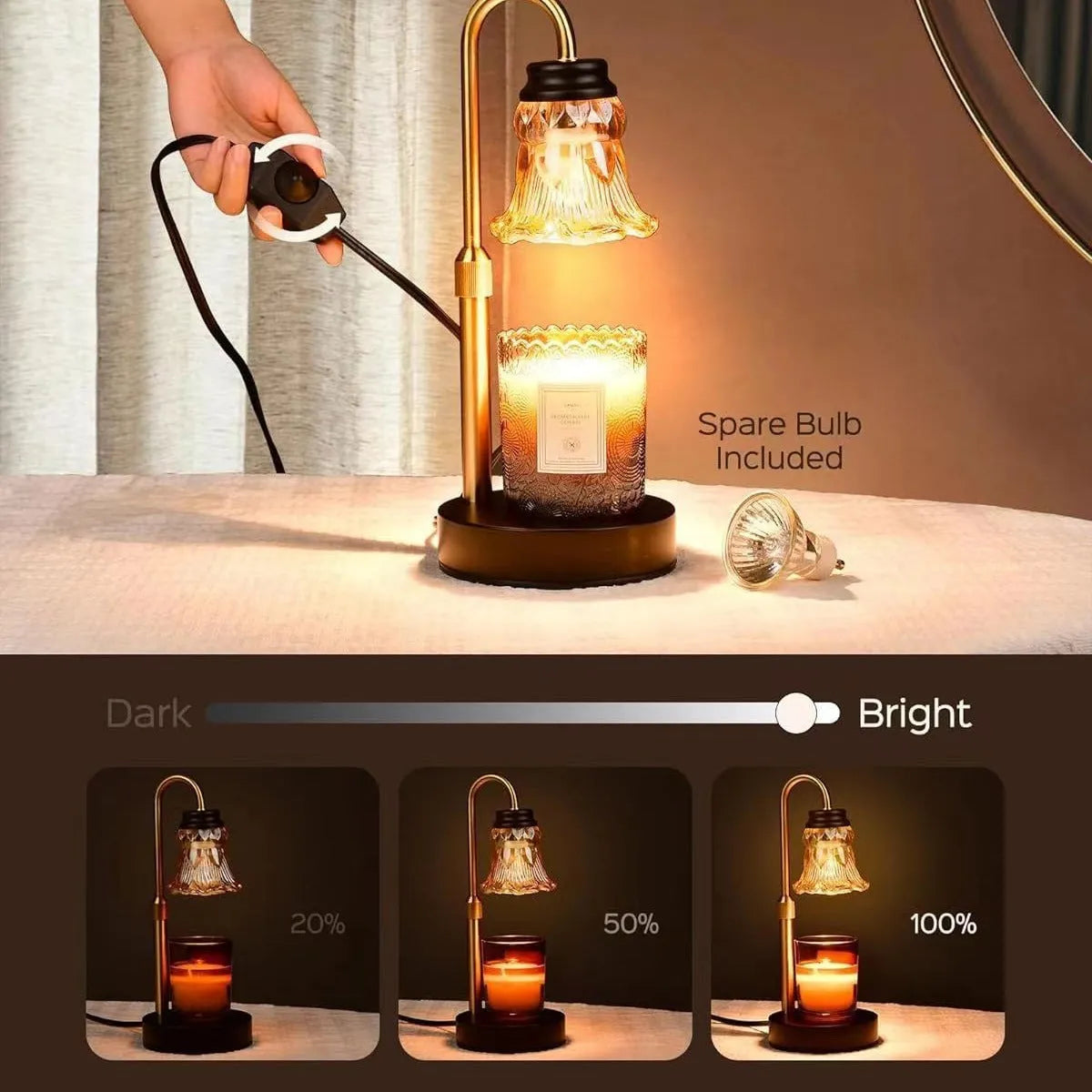 Bamboo aromatherapy wax melting lamp measuring 30.5cm maximum height