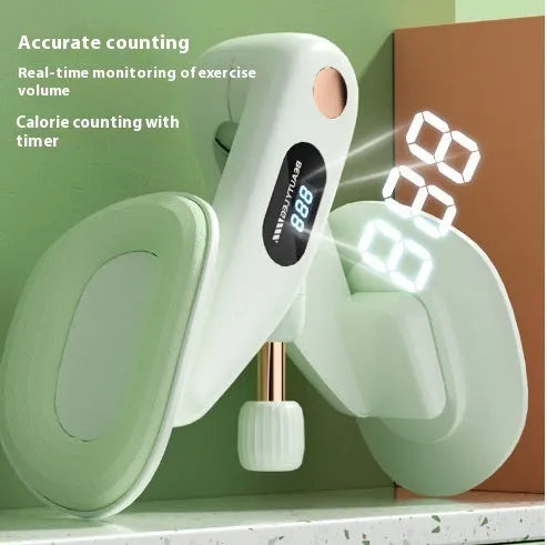 Pelvic floor muscle trainer repair device in blue, gray, green, or pink, made from ABS plastic and spring foam.