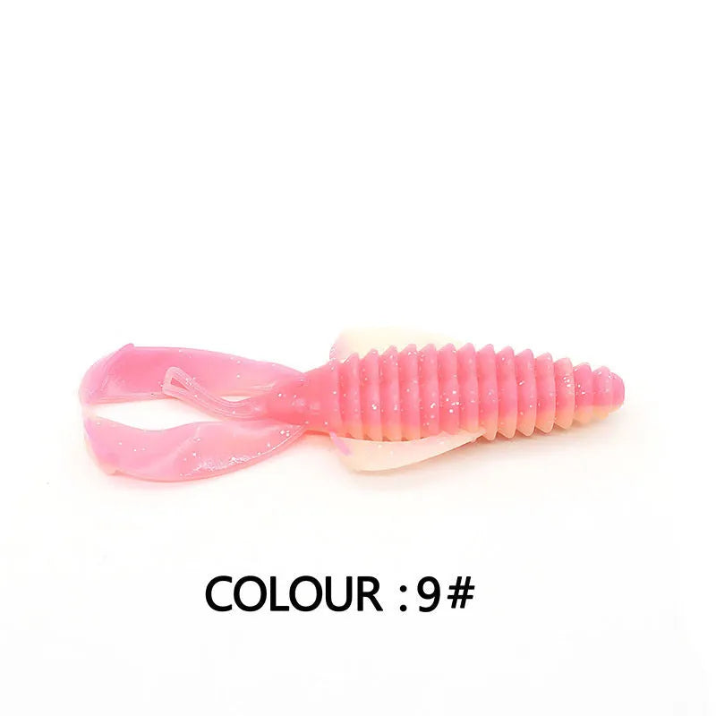 PVC soft plastic fishing lure in a selection of colours, shown in 8cm and 12cm sizes.